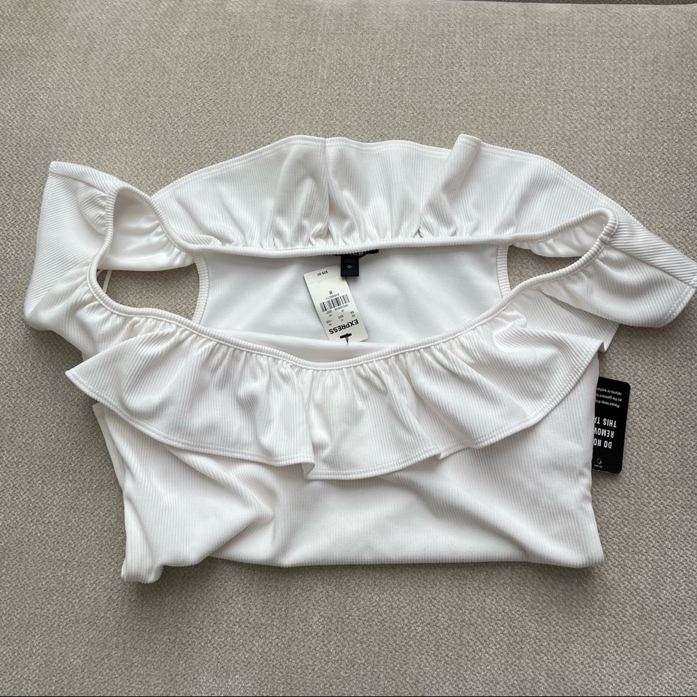 Express White Ruffle Bodysuit - Picture 4 of 4